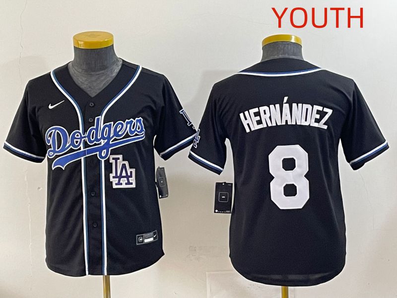 Youth 2025 Los Angeles Dodgers 8 Hernandez Black Three generations Fashion Nike MLB Jersey style 12